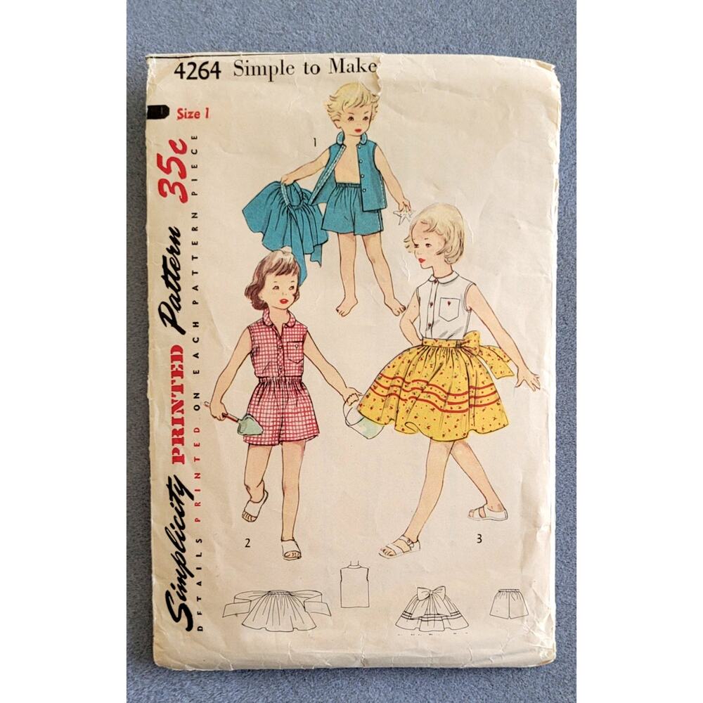 SIMPLICITY Pattern--4264 Childs Skirt Blouse Shorts -- Sz 1 Vintage/1950s
